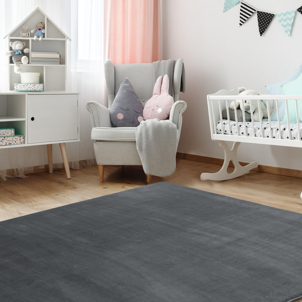 BALAPET Thick Memory Foam 74x50 Play Mat for Playpen, Super Soft Velvet Portable Baby Playpen Mat for Kids Toddler Crawling and Play, Non-Slip Bottom Playmat, Dark Grey