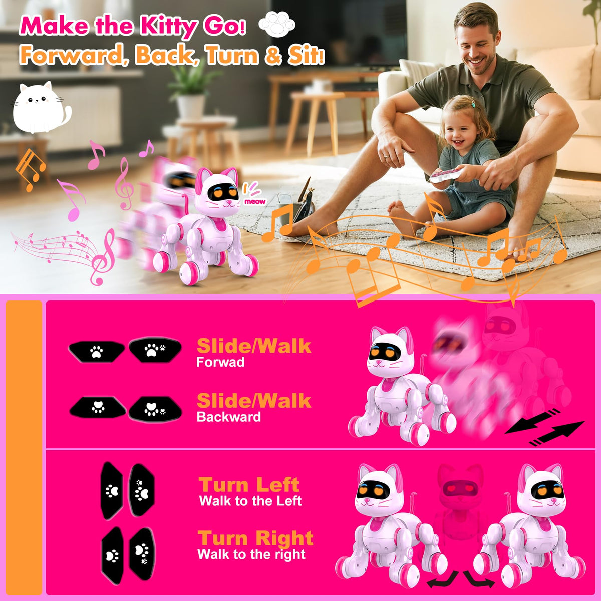 Nicmore Robot Cat Interactive Toys for Girls: Remote Control Pet for Kids Age 4-6 Gifts for 3 4 5 6 7 8 Year Old Gilrs RC Toys with Touch Sensing Gestures Christmas Birthday Gift Ideas