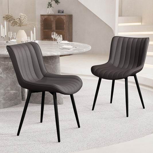 YOUNUOKE Dining Chairs Set of 2 Upholstered Mid Century Modern Kitchen Chair Comfortable Armless Faux Leather Accent Chair with Metal Legs for Guest Waiting Reception Living Room, Dark Brown