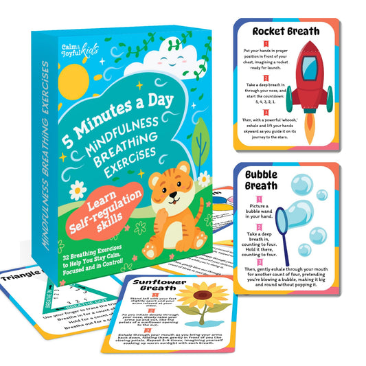 Breathing Cards for Kids – Mindfulness & Calming Corner Kit Must Haves, Yoga & Speech Therapy Materials, Special Education Classroom Office, Social Emotional Learning, Mindful Sensory Play Activities