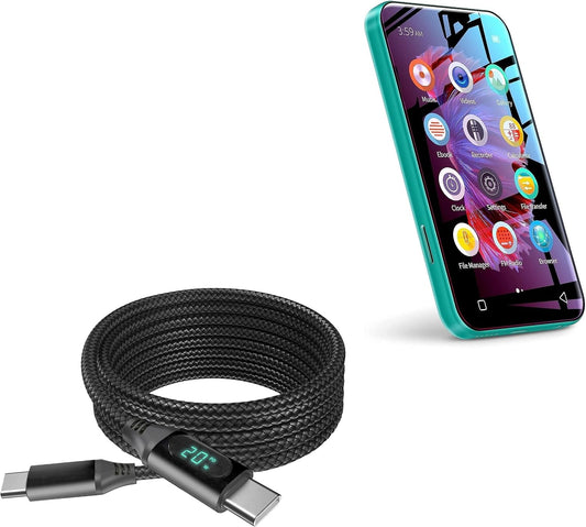 BoxWave TIMMKOO Q5 MP3 (6ft) (100W), Cable Compatible with WiFi Player - PowerDisplay PD Cable - USB-C to USB-C LED