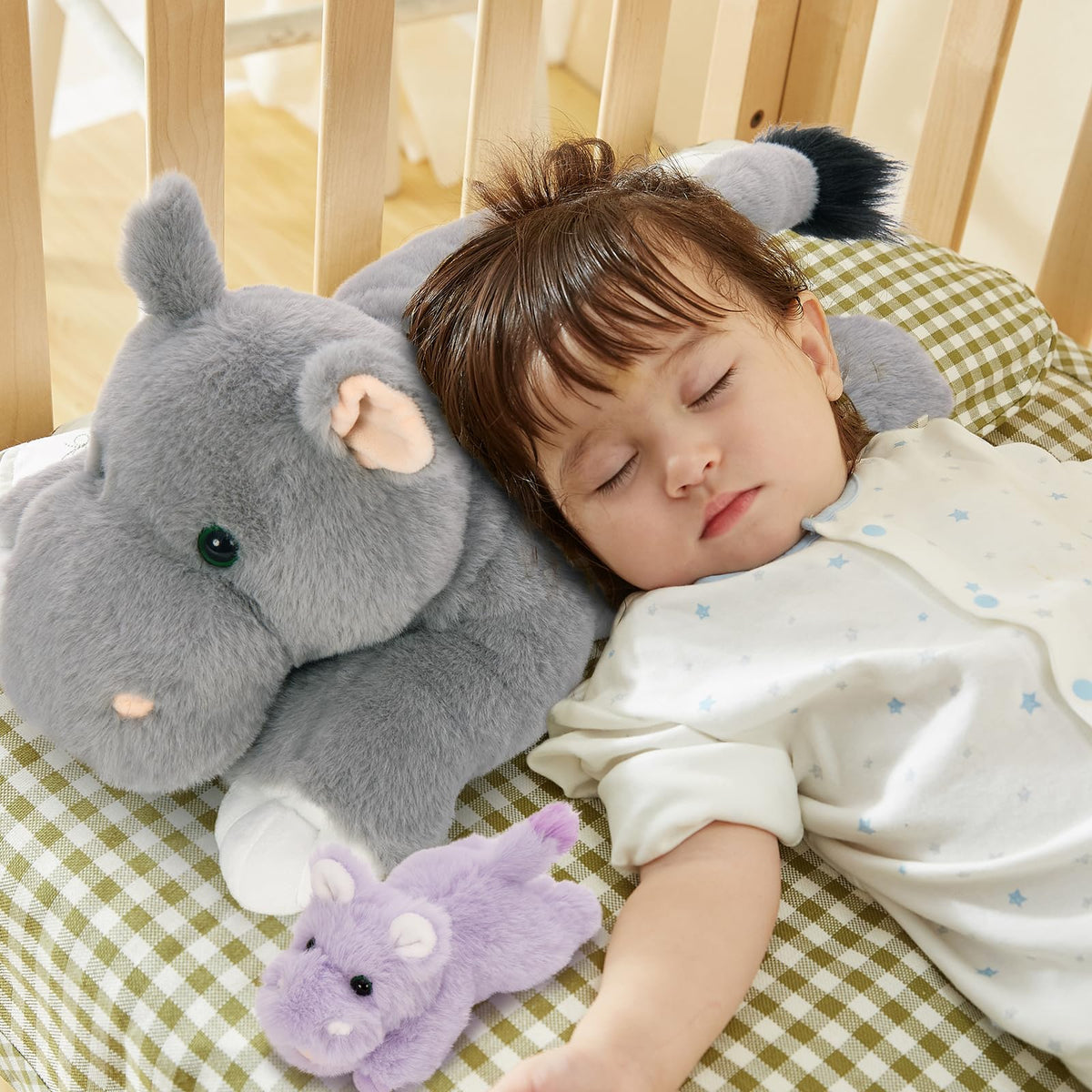 Tezituor 5Pcs Hippo Stuffed Animals Toy with Babies, 16'' Large Mommy Stuffed Hippo Plushies with 4 Cute Babies, Cute Hippopotamus Plush Body Pillow for Boys Girls