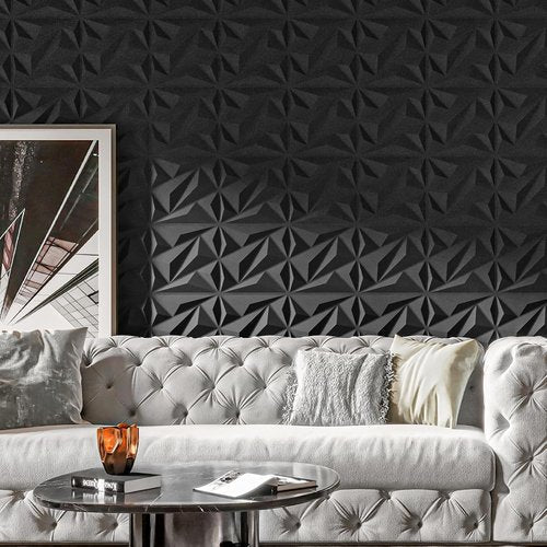 Art3dwallpanels 33-Pack 3D Wall Panels - Diamond PVC Flower Texture for Interior Décor | Black 12"x12" Covering 32 Sq.Ft.