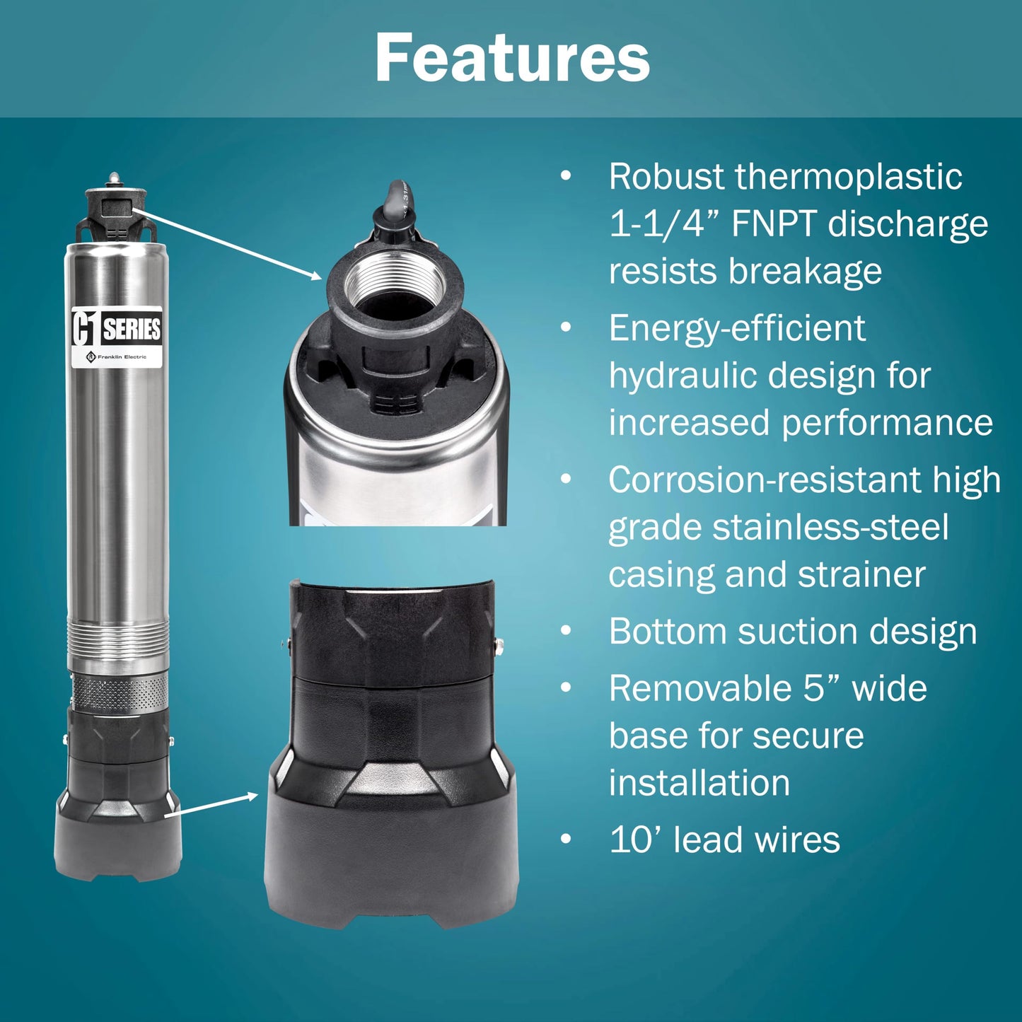 Little Giant 20C1-05P4-2W115, 56 PSI, 115 Volt, 1/2 HP, 2-Wire, 28 GPM Submersible Cistern Effluent Pump, Steel, 90302005