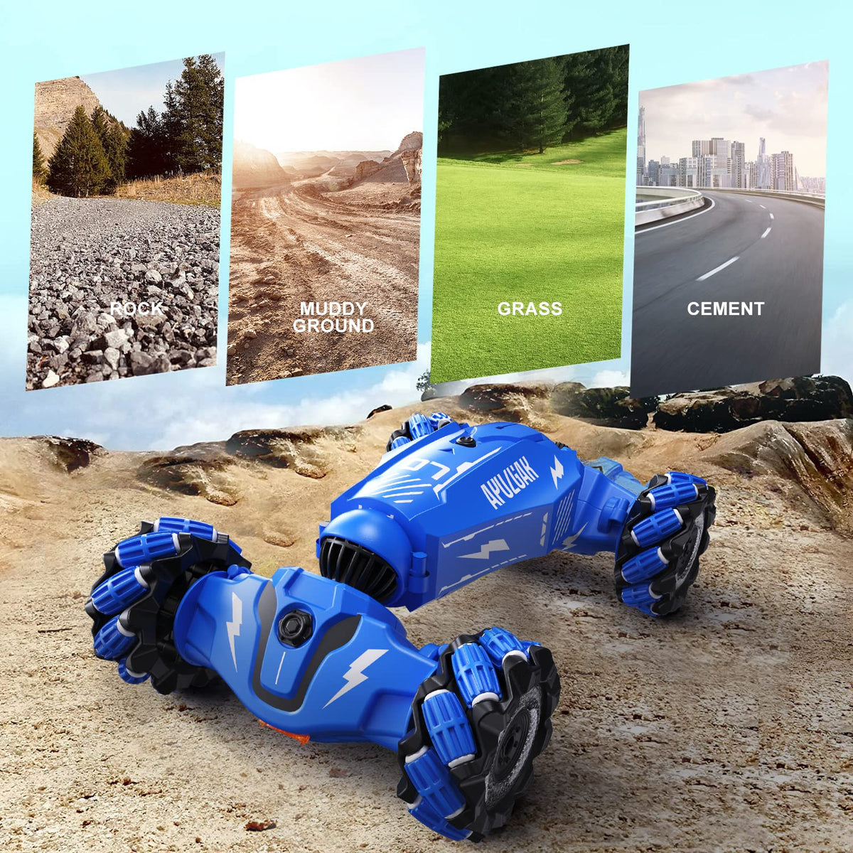 LOOZIX Upgraded Hand Gesture Sensing RC Stunt Car with Lights Music, Spray Drift Gesture RC Car 360° Spins All Terrains Hand Controlled Truck Toys for 6 7 8 9 10 Year Old Boys