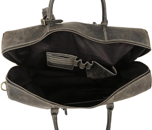 KomalC 24 Inch Leather Duffel Bags for Men and Women Full Grain Leather Travel Overnight Weekend Leather Bags Sports Gym Duffle for Men
