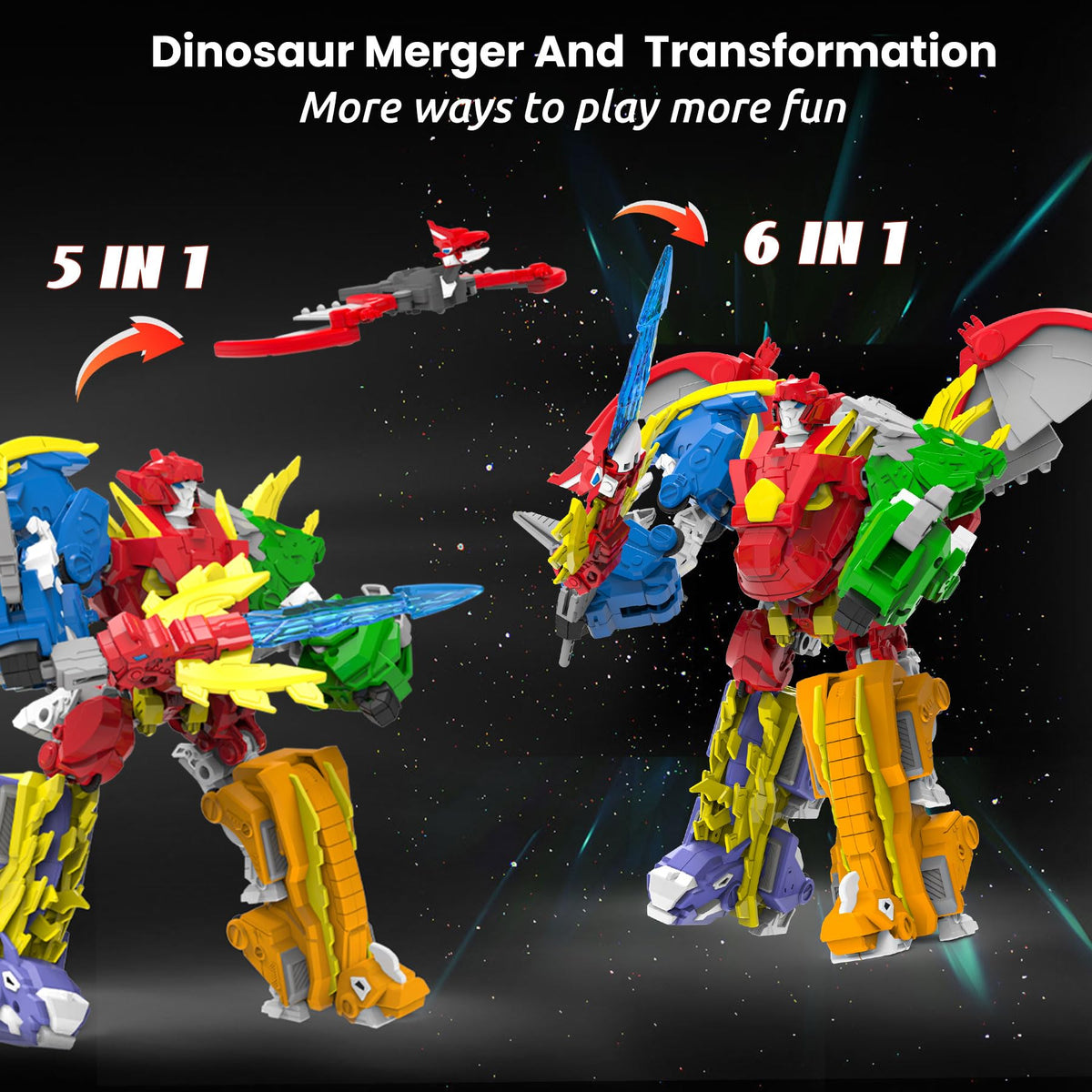 Wenbeier Robot Dinosaur Toy 6-in-1 Transforming Robot Toys Take Apart Toys Including 6 Dinosaur Action Figures with Weapon Deformation for Boys and Girl Ages 6 7 8 9