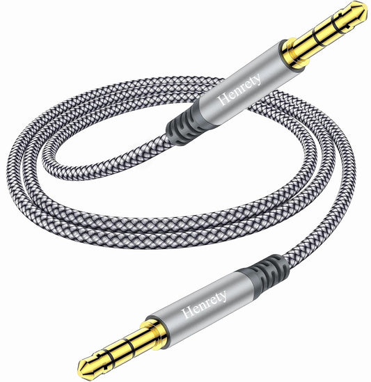 3.5mm (3.3ft/1m) Henrety Nylon Braided Aux Cable - Male to Male Audio Auxiliary Cord for Headphones, Car, Home Stereos