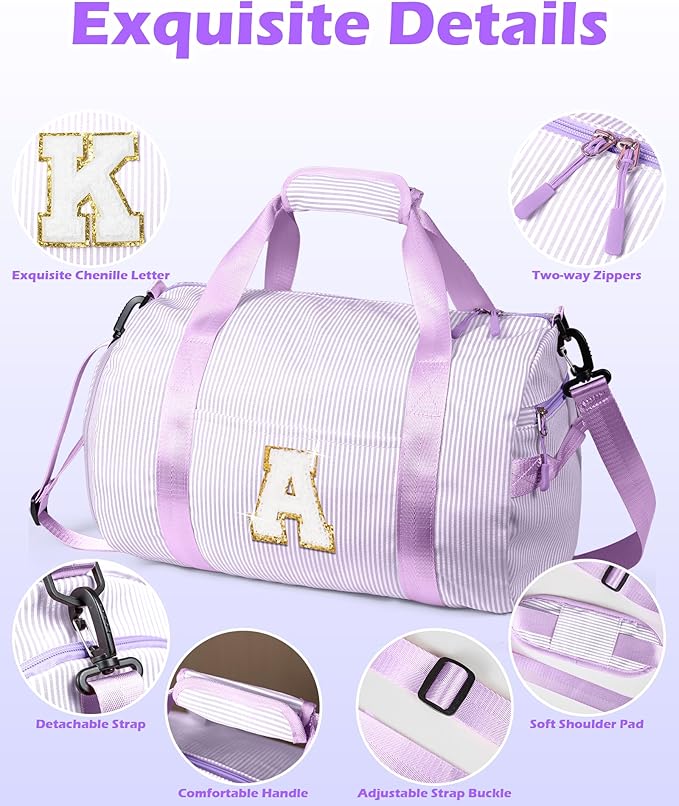 Teen Girl Gifts Trendy Stuff, Girl Gym Bag, Kids Initial Overnight Duffel Bags with Shoe Compartment, Personalized Dance Bag with Makeup Pouch, Daughter Sister Niece Birthday Gift (Letter S)