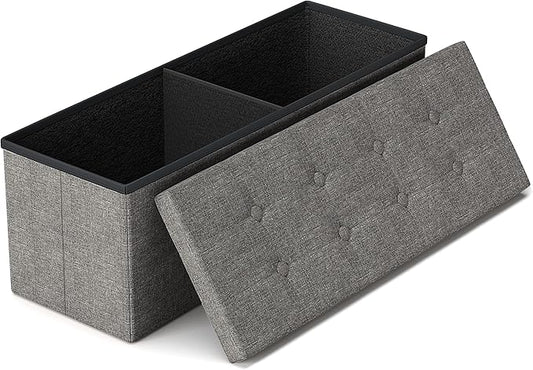 GLAXYFUR 43.3 inches Folding Storage Ottoman Bench Storage Chest Footrest for Bedroom, Entryway and Living Room, Holds up to 660 lb Dark Grey