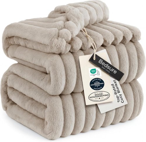 Bedsure GentleSoft Light Brown Full Blanket - Cozy Soft Fleece Throw for Couch, 84x90 Inches