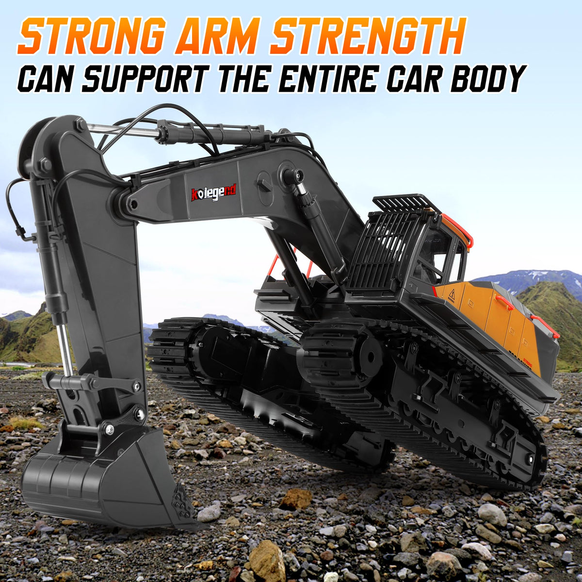 kolegend 1:14 RC Excavator 25 Channel 4 in 1 Construction Toys,Remote Control Vehicles Tractor Sandbox Toys Digger,with Metal Bucket,Drill Bit,Gripper & Wood Gripper RC Truck