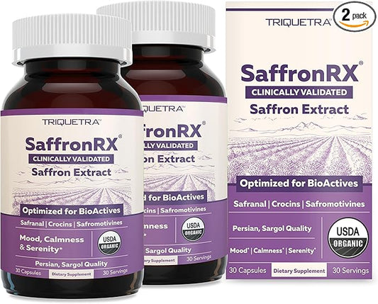 Organic Saffron Extract: Optimized Extract with Safromotivines, Safranal, and Crocins – Clinically Studied | Premium Persian Sargol Quality | Supports Mood, Calmness, and Relaxation – 2-Pack