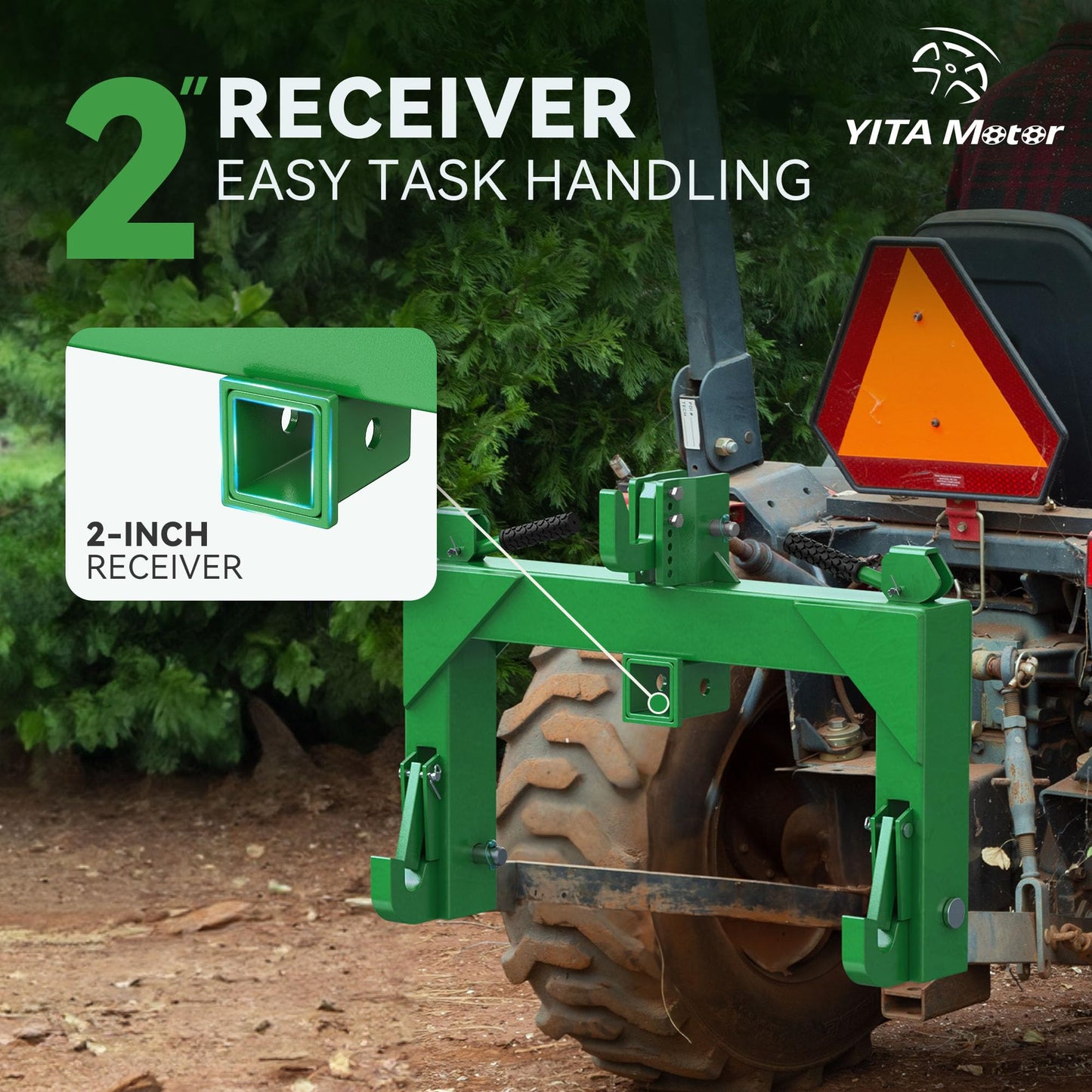 YITAMOTOR 3 Point Quick Hitch for Category 1 Tractor, 3000 lbs 3-Pt Attachment with 2" Receiver Trailer Hitch Adaptation with 5 Level Adjustable Bolt