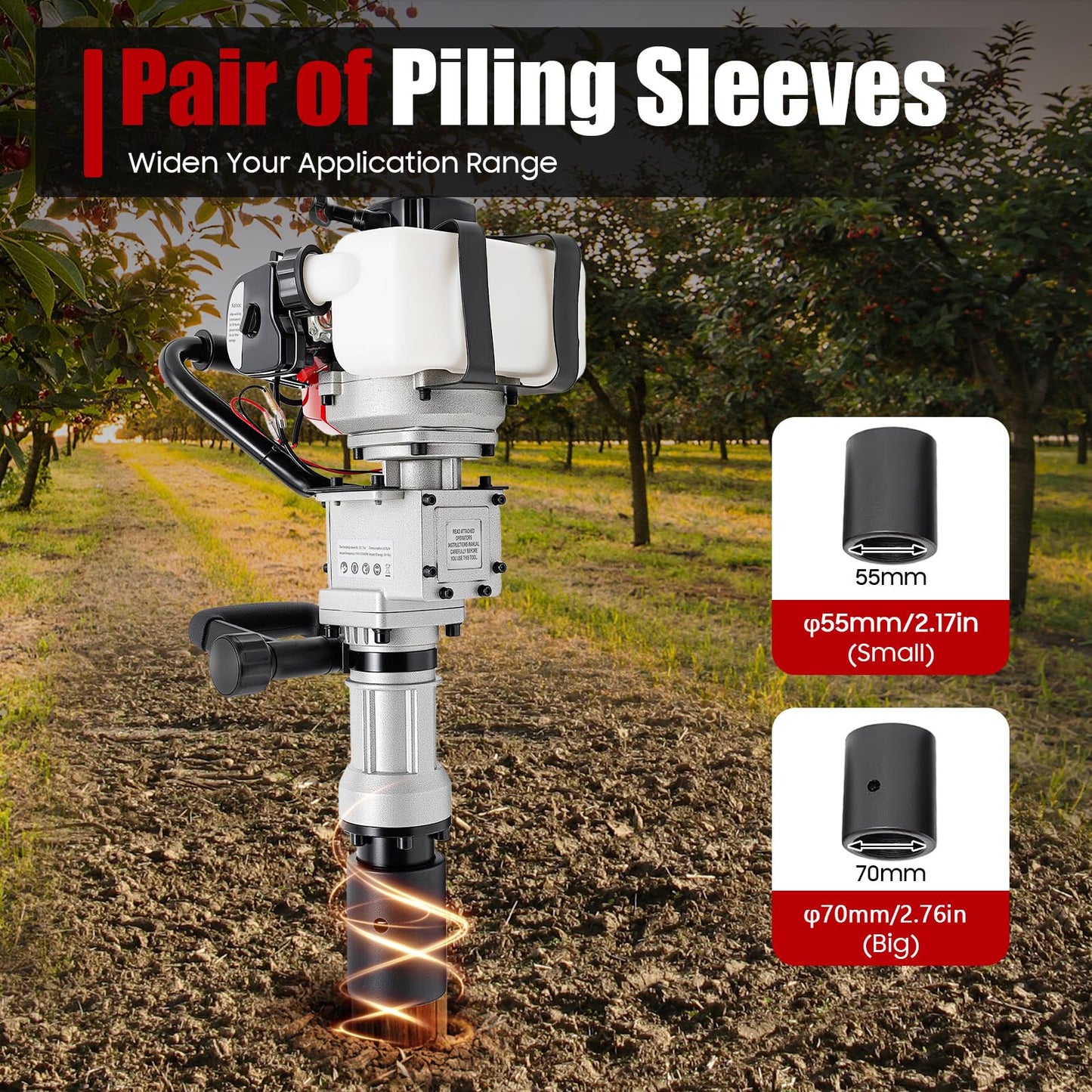 32.7CC 2 Stroke Gas Powered T Post Driver, 1000W Portable Fence Post Driver with Conversion Head, 7000RPM Petrol Pile Driver Hammer with Air-Cooled System for A Range of Piling Projects
