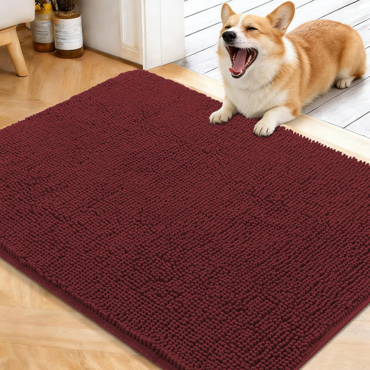 OLANLY Dog Door Mat - Absorbent Non-Slip Mud Mat for Muddy Paws | 40x32, Quick Dry Chenille, Caramel Russet