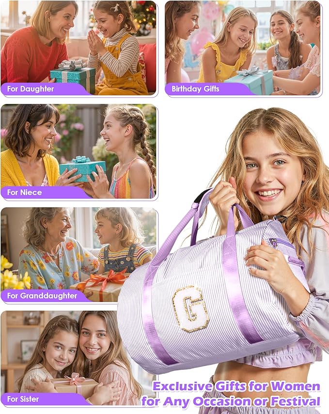 10 Year Old Girl Birthday Gifts, Girl Gym Bag, Kids Initial Overnight Duffel Bags with Shoe Compartment, Personalized Dance Bag with Makeup Pouch, Easter Basket Stuffers for Teens (Letter Y)