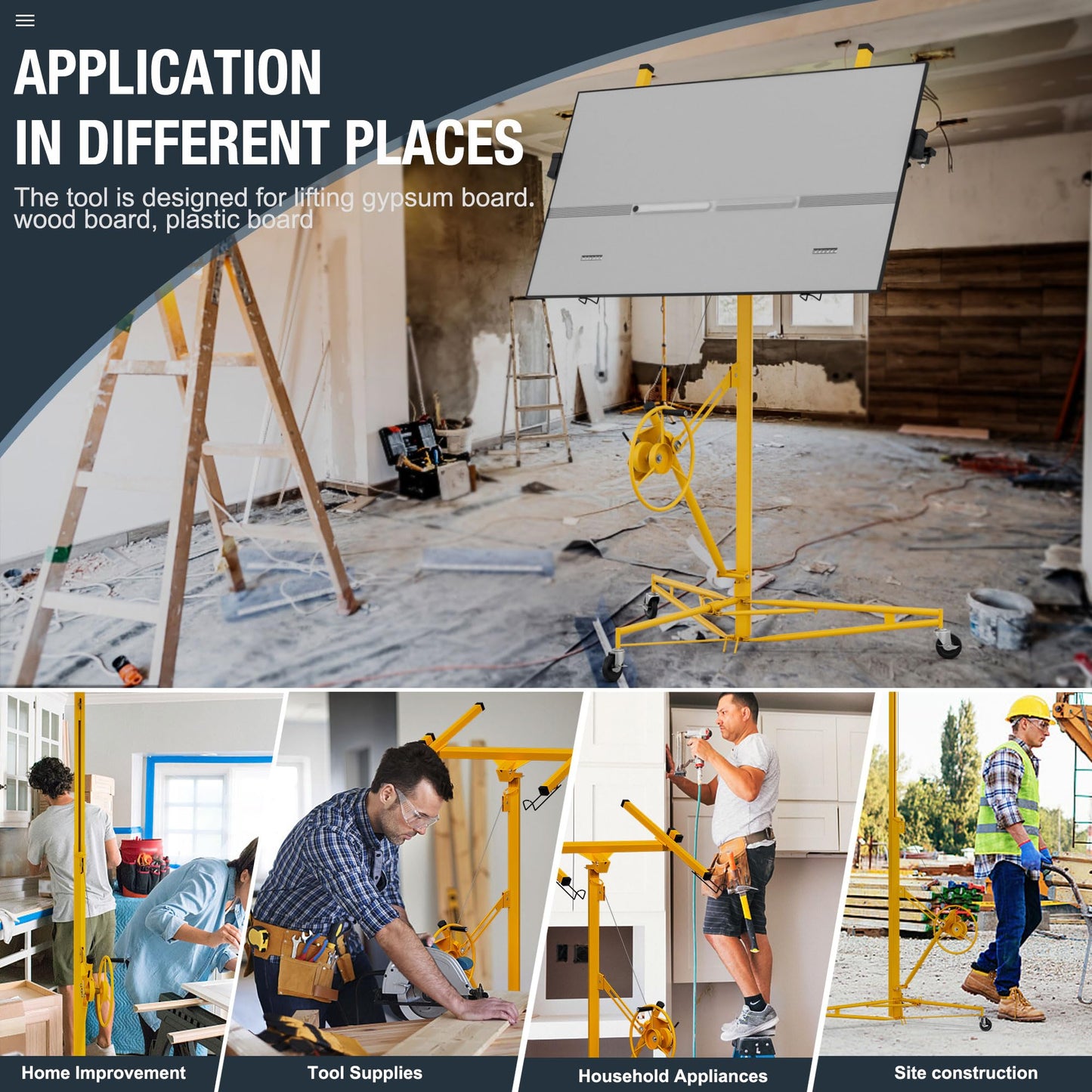 11 ft Drywall Lift,Drywall Rolling Lifter Panel,150 LBS Heavy Duty Sheetrock Lift Drywall Lift,Drywall Lift Panel Hoist Jack with 360° Adjustable Telescopic Arm & 3 Lockable Wheels (11 ft Yellow)