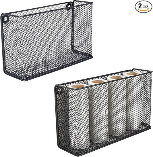 Foil and Plastic Wrap Organizer, Metal Grid Cabinet Door Organizer for Pantry Storage, Self-Adhesive Aluminum Foil Storage Holder with No-Drill Wall Mount for Kitchen Cabinets, Black