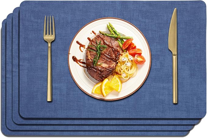Maxpearl Faux Leather Placemats Set of 4 - Waterproof - Wipe Clean - Heat Resistant - Anti Slip Dining Table Place Mats, Suitable for Indoor & Outdoor Use, 17ââÃ12ââ, Navy Blue