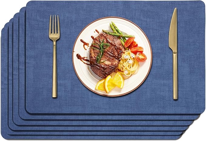 Maxpearl Faux Leather Placemats Set of 6 - Waterproof - Wipe Clean - Heat Resistant - Anti Slip Dining Table Place Mats, Suitable for Indoor & Outdoor Use, 17ââÃ12ââ, Navy Blue