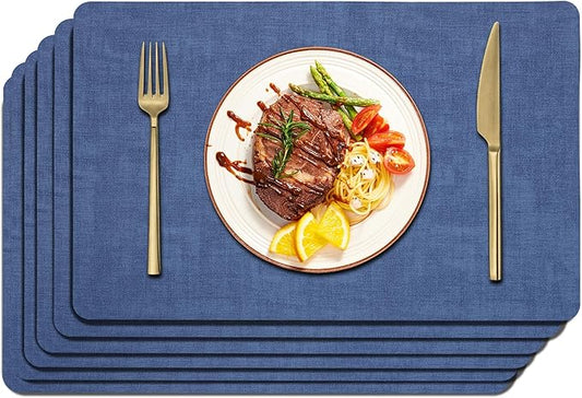 Maxpearl Faux Leather Placemats Set of 6 - Waterproof - Wipe Clean - Heat Resistant - Anti Slip Dining Table Place Mats, Suitable for Indoor & Outdoor Use, 17ââÃ12ââ, Navy Blue