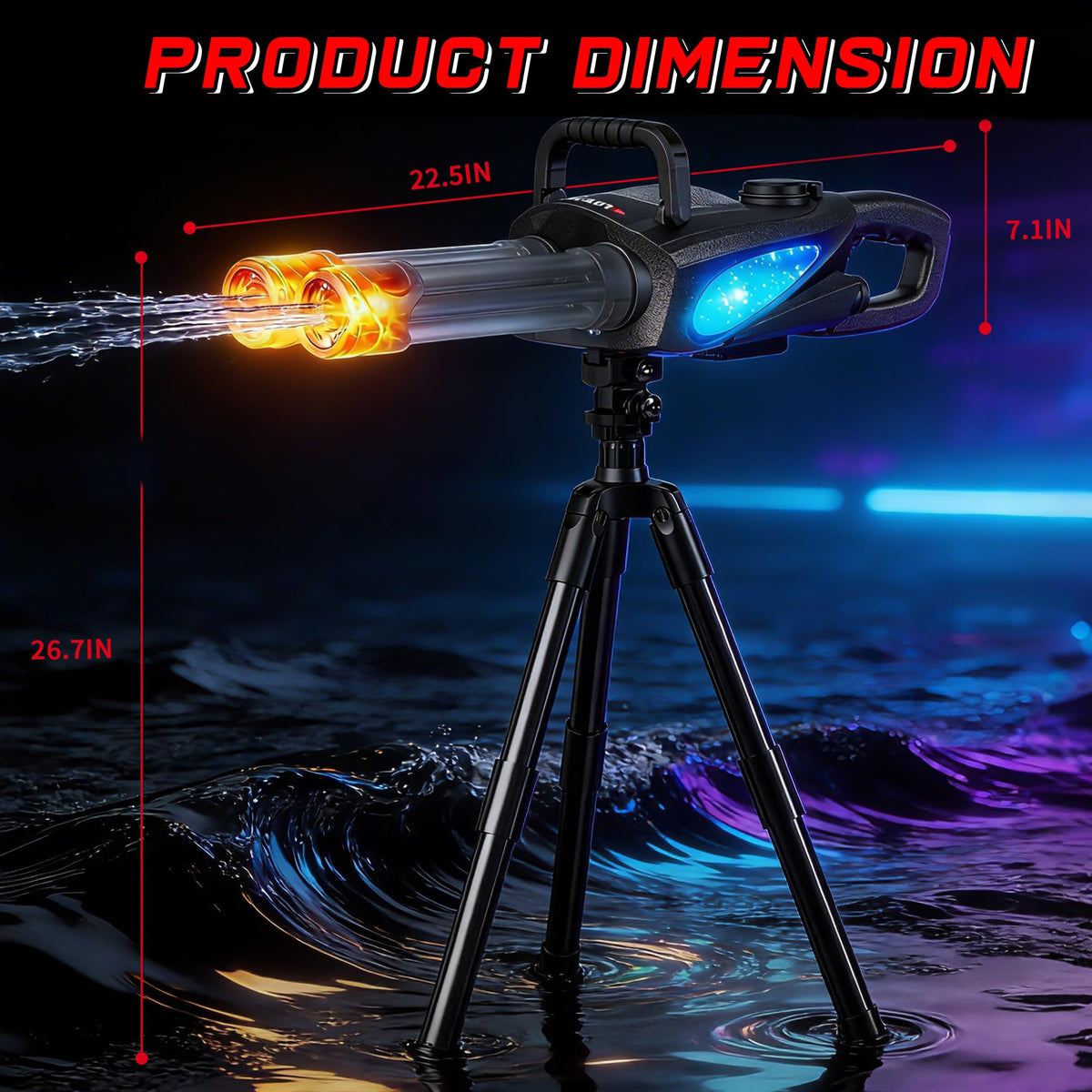 Gatling Electric Water Gun for Kids & Adults - Rotating Double Barrel Squirt Gun with Stand and LED Light, Long Range Automatic Water Guns with Backpack, Outdoor Water Blaster Pistol Pool Party Toys