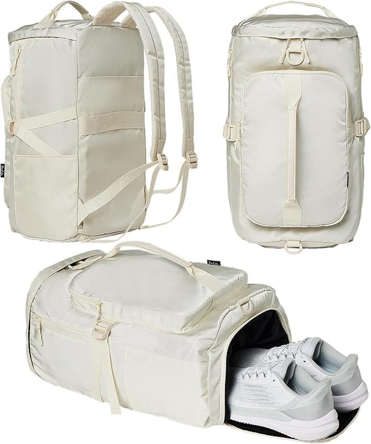 Gym Bag for Women Workout Gym Backpack with Shoe Compartment Sports Duffel Bag Multiple Pockets 30L (Cream)