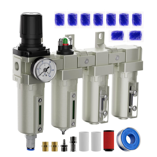 3/4" NPT Air Compressor Water Separator, Industrial 4 Stage Air Drying System for Compressor, High Flow Air Filter Regulator Auto Drain Oil Water Separator for Sandblasting & Spray Painting