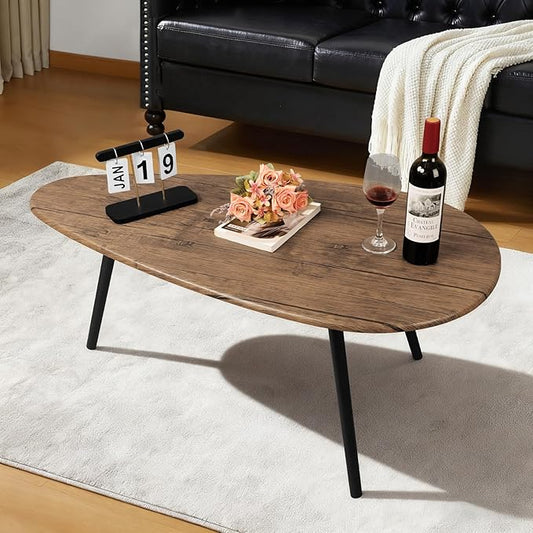 Coffee Table Modern Oval Coffee Tables Retro Center Table for Small Space Mid Century Rustic Accent Table for Living Room Home Office, Easy Assembly 22" D x 43" W x 18" H