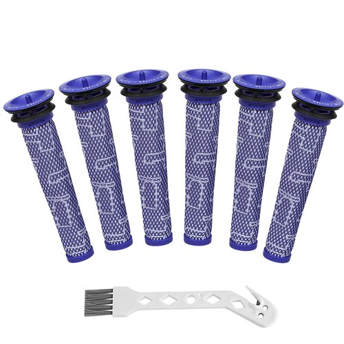 6 Pack Pre Filters Compatible With Dyson V6, V7, V8, DC58, DC59, DC61, DC62 Absolute Animal Cordless Vacuum Cleaners - Replaces Part # 965661-01 - 6 Filters With 1 Brush