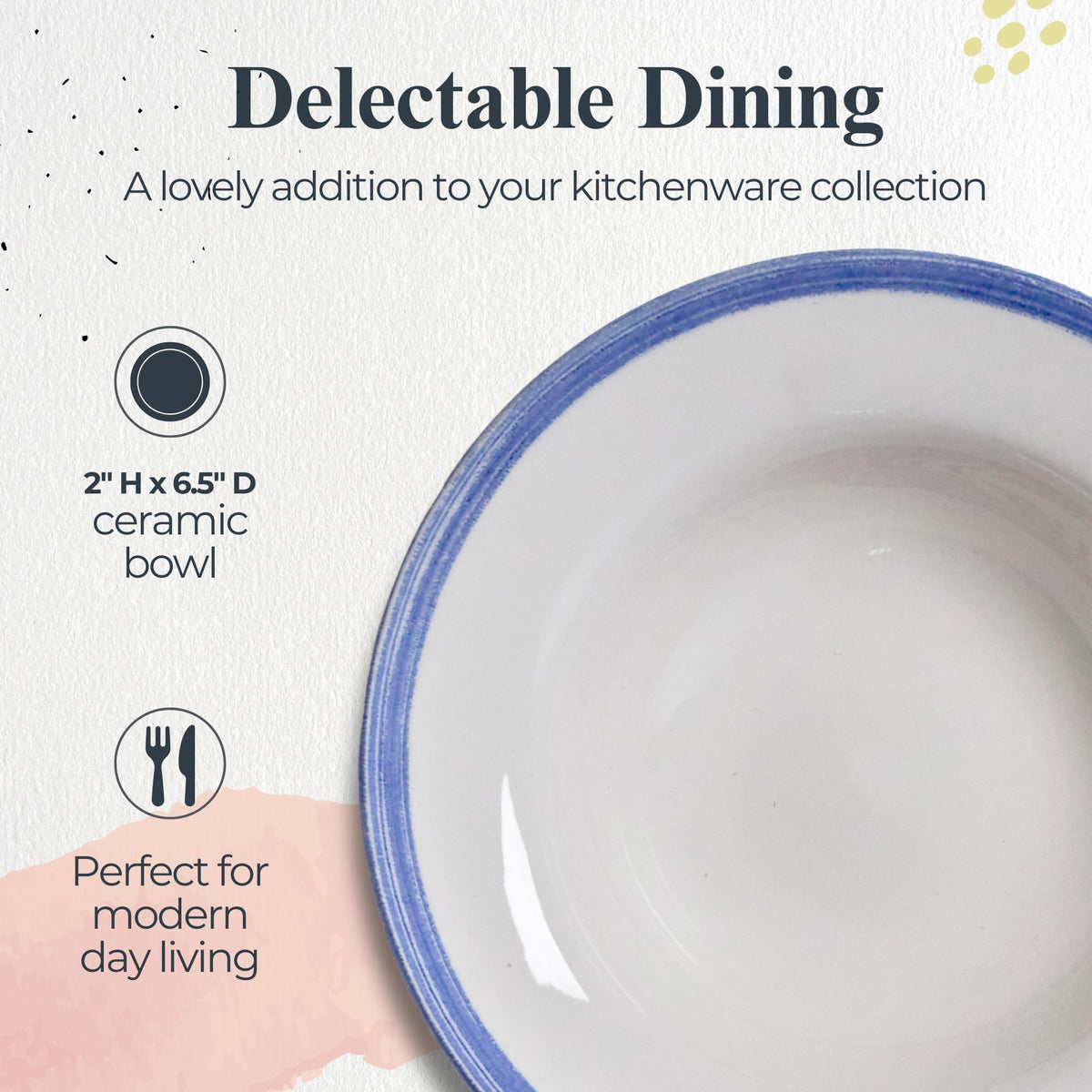 Portmeirion Potter's Brushstroke Oatmeal Bowl (Set of 4) - Ideal for Porridge, Soup, Desserts - Microwave & Dishwasher Safe Earthenware Bowls, Durable Dishware Collection - Made in UK (Blue)
