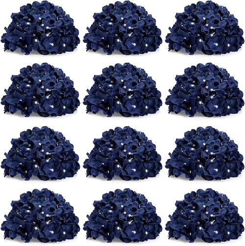 Hydrangea Flower Balls - 12 PCS Artificial Floral Arrangements, 8.27 Inch Silk Kissing Balls for Wedding & Home Decor - Navy Blue