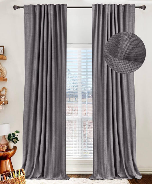 Regine Switzerland Blackout Curtains - 100% Blackout Linen Drapes, Thermal Insulated, 50" W x 96" L, Dark Gray | 2 Panels Set