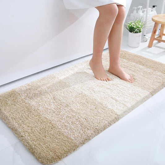 OLANLY Bathroom Runner Rug - Extra Soft Microfiber Mat with Quick Dry Rubber Backing | 44x24, Light Beige
