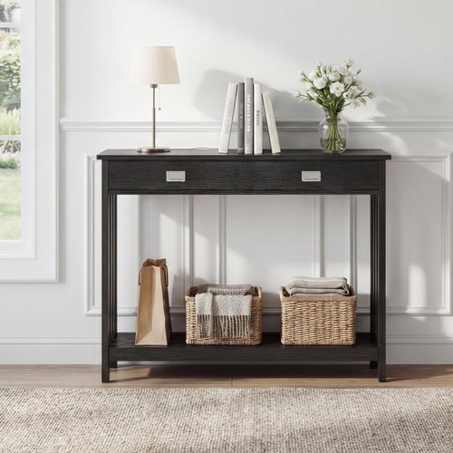 ChooChoo 39" Black Entryway Table with Drawer, Narrow Console Table with Storage Shelf, Sofa Table for Living Room, Entryway, and Hallway