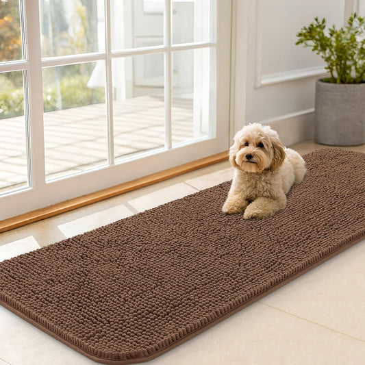 OLANLY Dog Door Mat - Absorbent Non-Slip Mud Mat for Indoor Use | 59x20 Mocha, Quick Dry Chenille