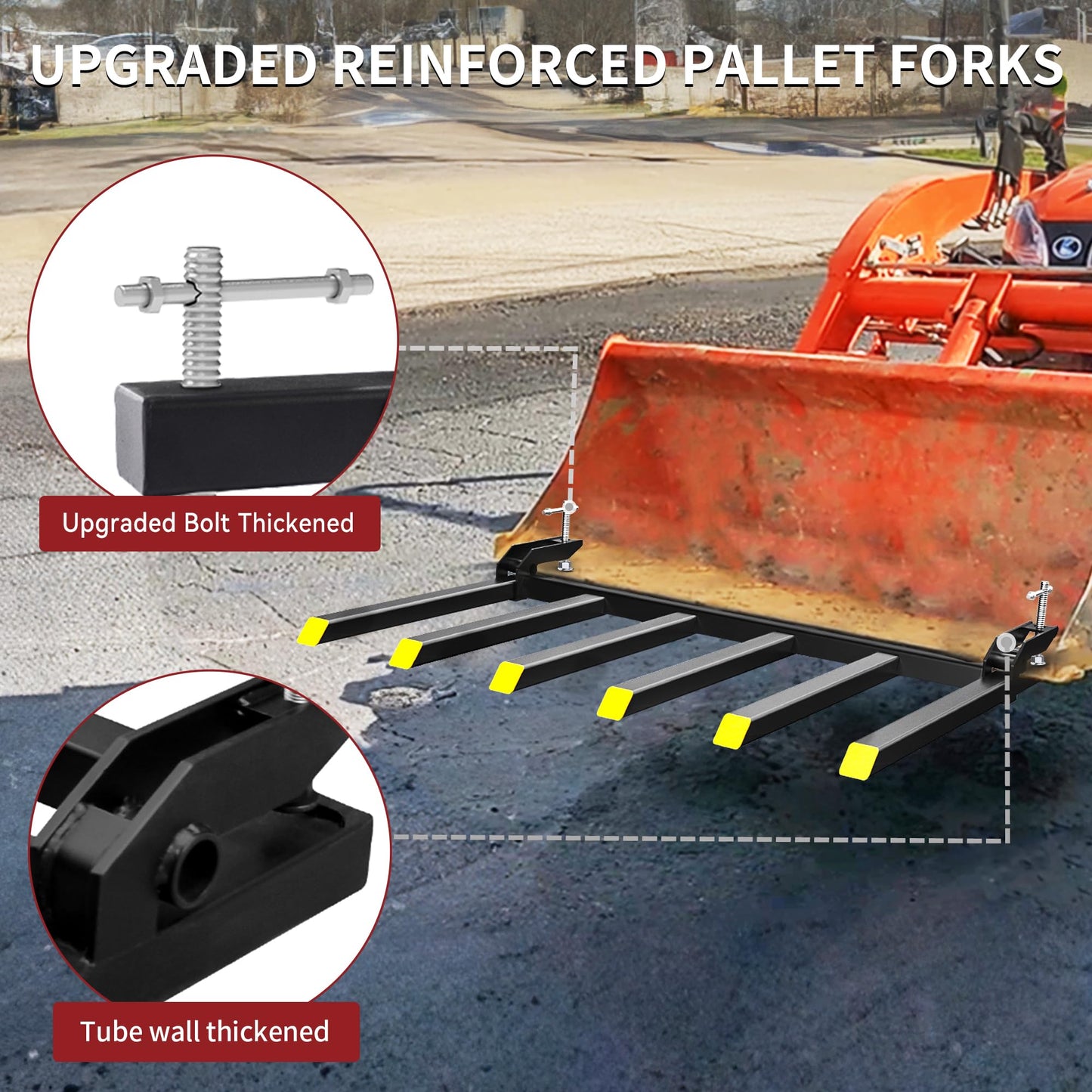 YITAMOTOR Clamp on Debris Forks Fits 60'' Bucket, 4000 lbs Heavy Duty Quick Attach Pallet Debris Fork for Tractor Loader Skid Steer