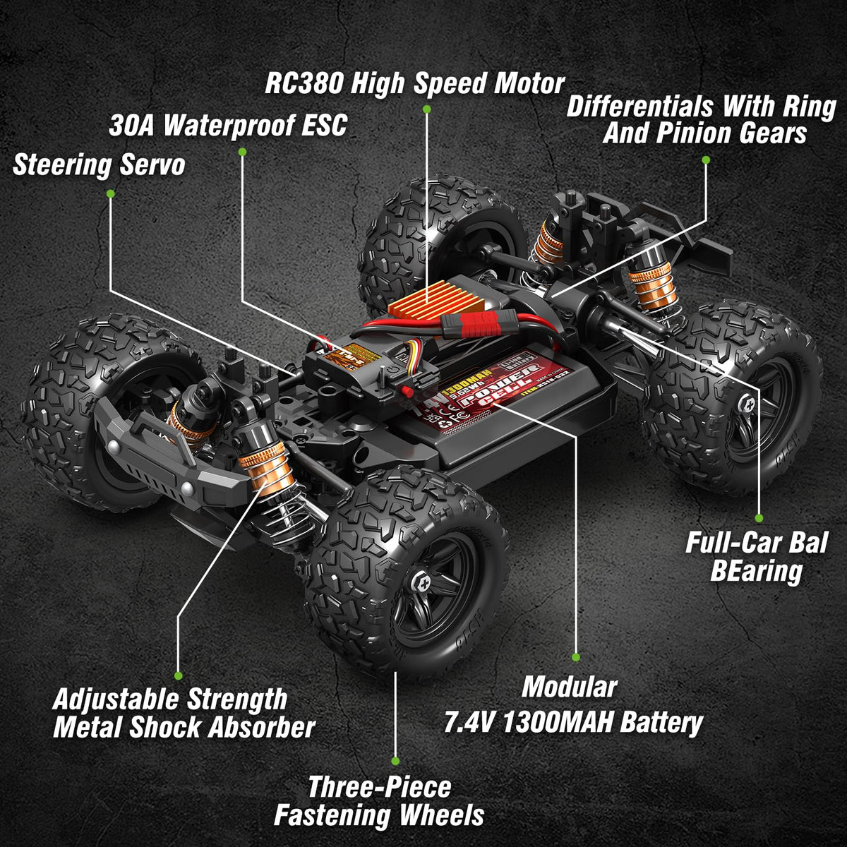 X-TMAGA 1:18 All Terrain RC Car for Adults & Boys (HS18-05), 4WD Off-Road RC Truck High Speed Fast 40+ KPH, 4X4 Waterproof Remote Control Car with 2 Rechargeable Batteries