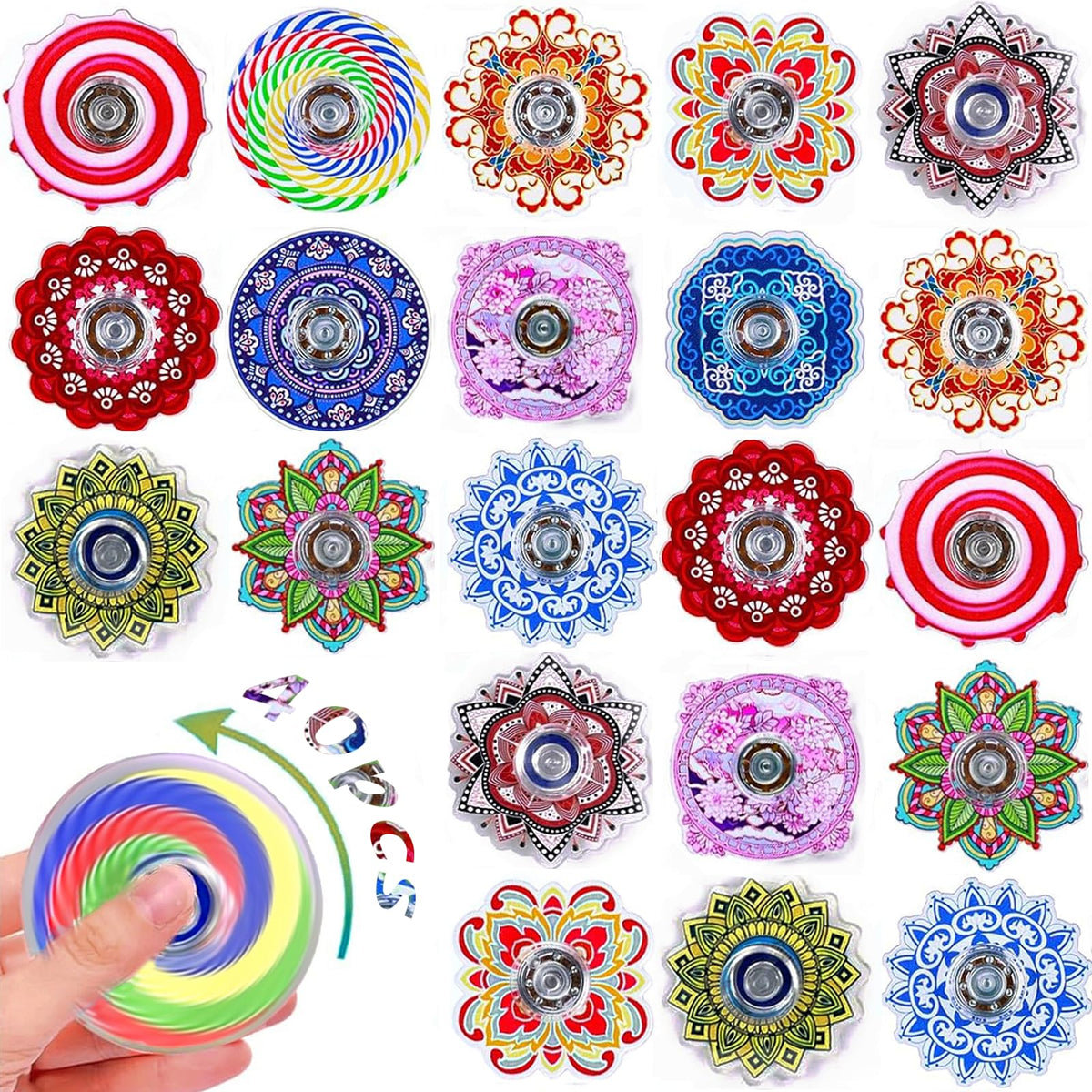 40 Pack Bohemian Fidget Spinner Toys Bulk, Mini Fidget Spinners for Kids Adults, Valentines Day Gifts Anxiety Toys Stress Relief Fidgets Easter Christmas Basket Stuffers Classroom Prizes
