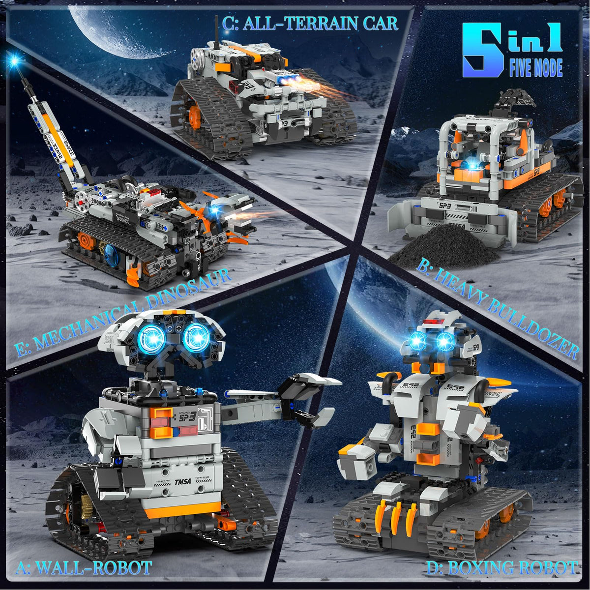 5in1 STEM Robot Building Kit for Kids 6-14+, APP & Remote Control STEM Robot Dinosaur Car Building Toys for Kid Science Learning, 688 Pcs DIY Building Blocks Set, Boys Girls Birthday Xmas Gifts Ideas
