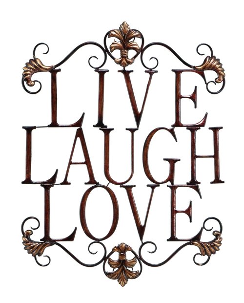 Deco 79 Metal Sign Live Love Laugh Wall Decor with Scrollwork, 21" x 1" x 28", Brown