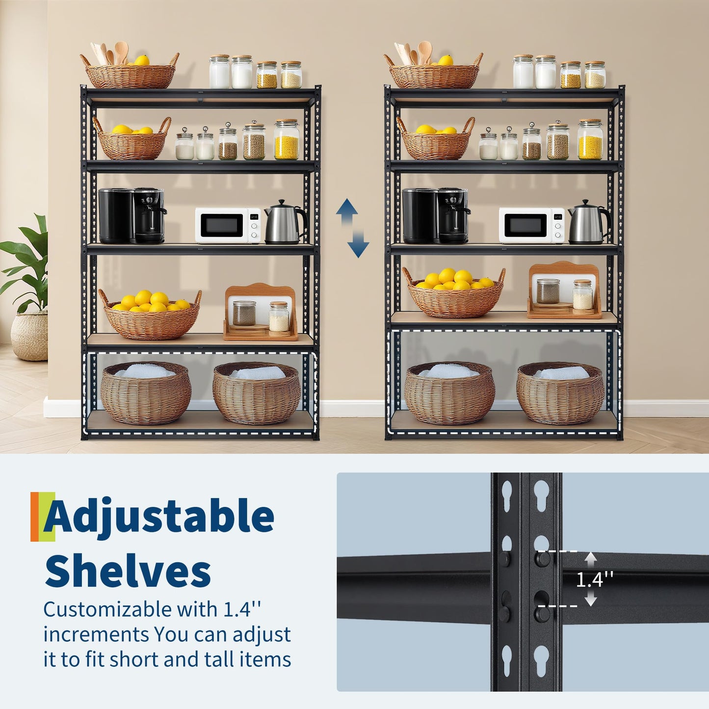 MilleLoom 48 in l x 24 in w x 72 in h 5-Tier Heavy Duty Storage Shelving Rack, 2500 LBS Capacity, Adjustable Metal Shelves for Kitchen Pantry, Basement, Bathroom, Laundry Room Organization