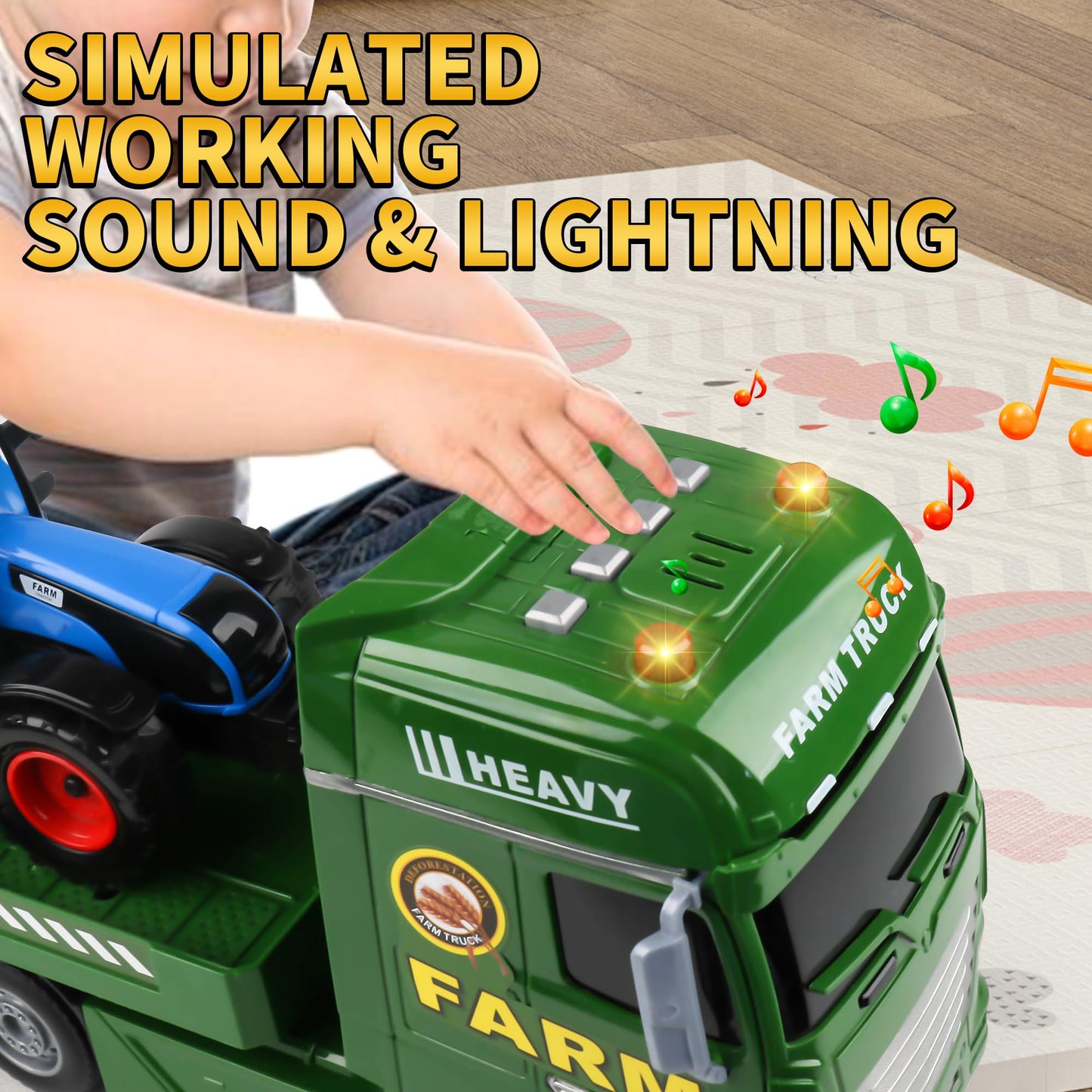 Dwi Dowellin Large Flatbed Semi Truck Toy for Kids,Includes Farm Vehicles,Car Toy Birthday Gift for 2 3 4 5 Years Old Boys and Girls