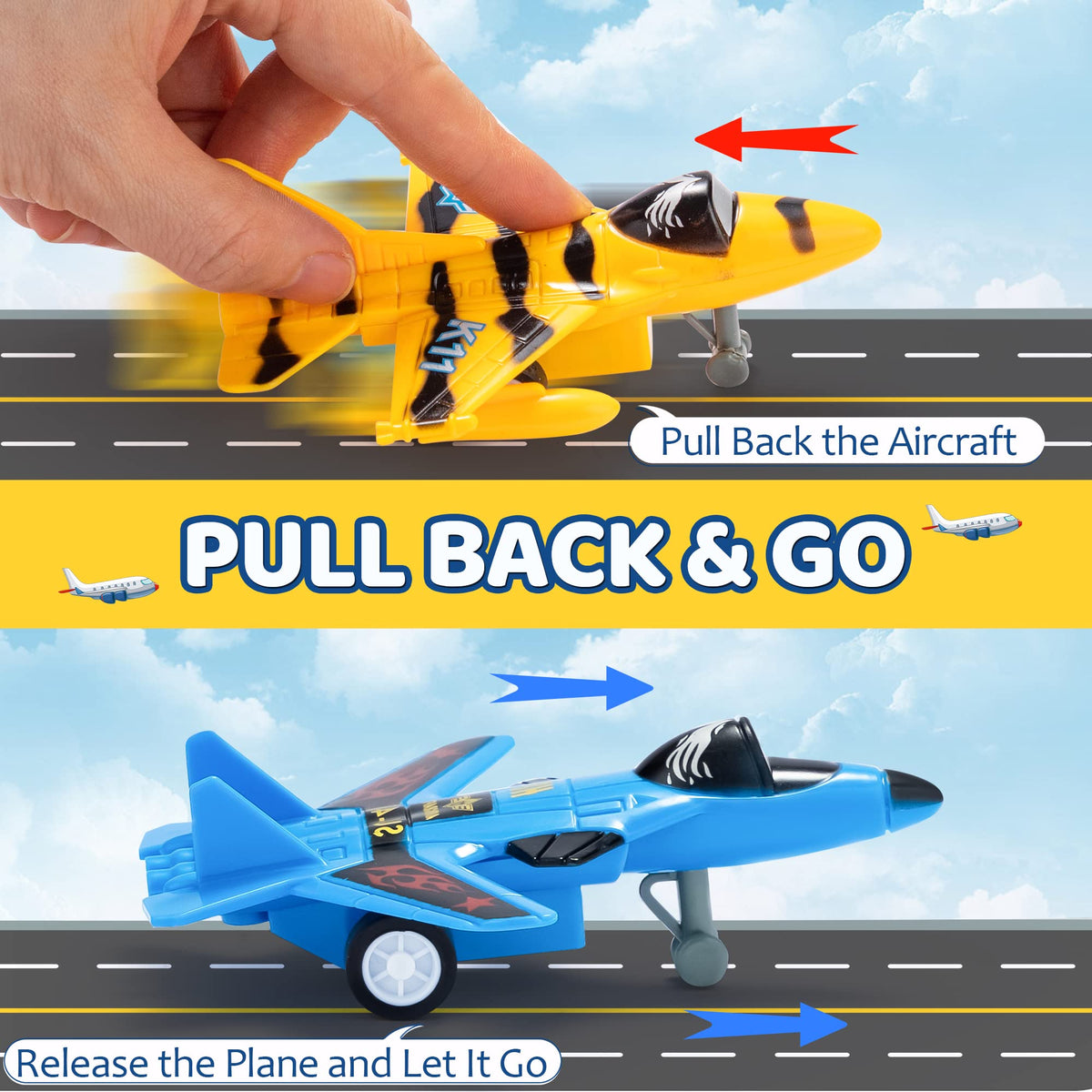 JOYIN 16 Pcs Pull Back Airplane Toys, Boys Plane Playset, Aircraft Incl Helicopter, Fighter, Bomber, Gifts for Toddler Kids 3+ Years Old, Treasure Box Toys for Classroom
