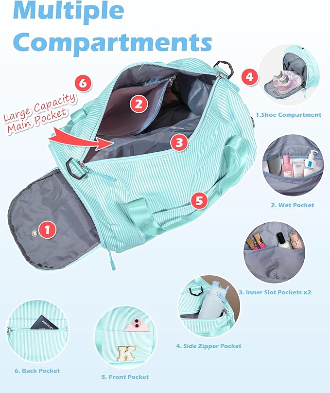 Fashionable Gifts for Girls, Girl Gym Bag, Kids Initial Overnight Duffel Bags with Shoe Compartment, Personalized Travel Bag with Makeup Pouch, Trendy Stuff for Teen Sister(Letter B)