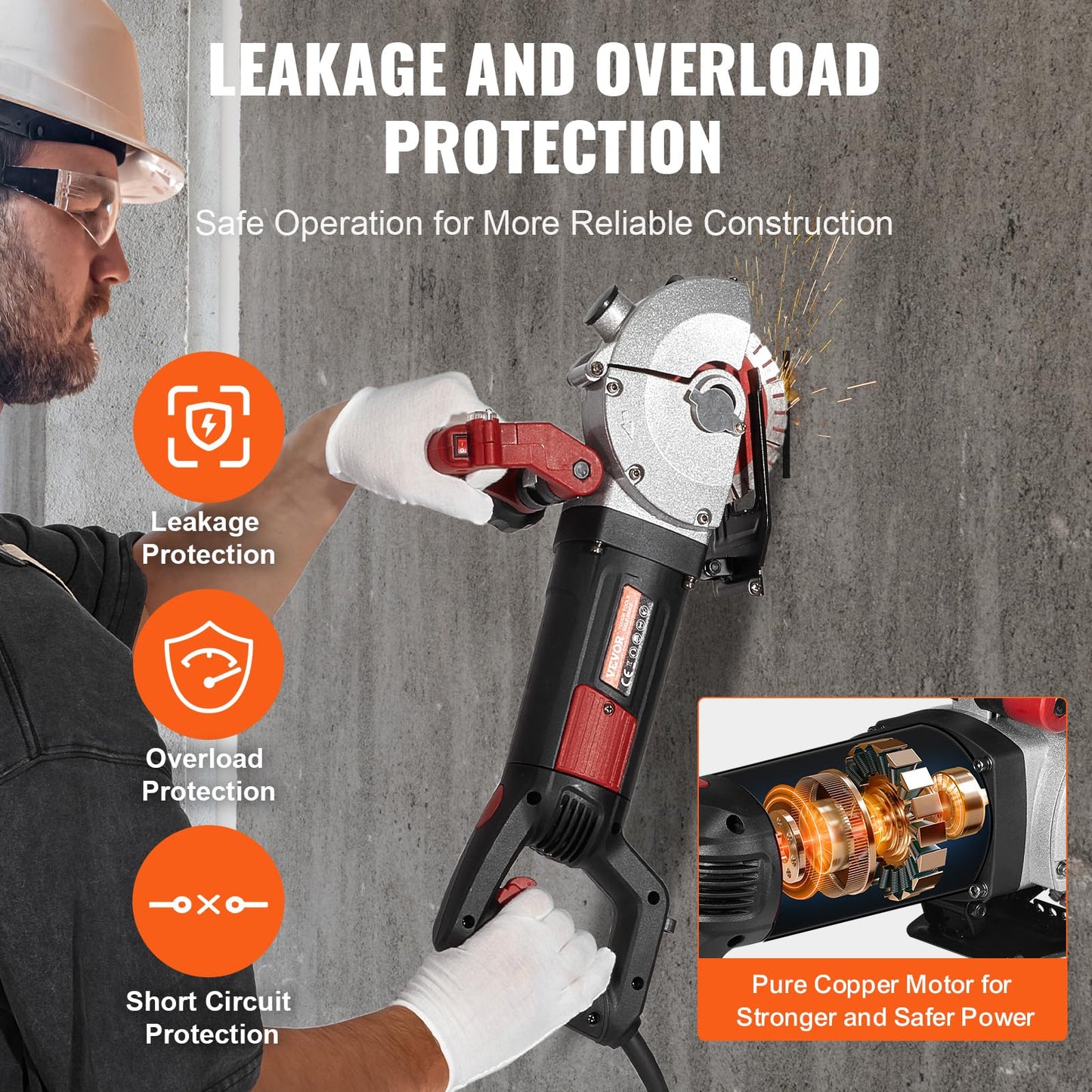 VEVOR Wall Chaser Concrete Cutter 4800W (with 5 X 5" Saw Blades Dustproof and Line Infrared Sighting) for Marble Concrete Granite and Bricks Walls