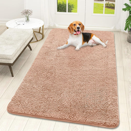 OLANLY Dog Door Mat - Absorbent Non-Slip Chenille for Muddy Paws | Quick Dry 59x32 Peach Indoor Carpet