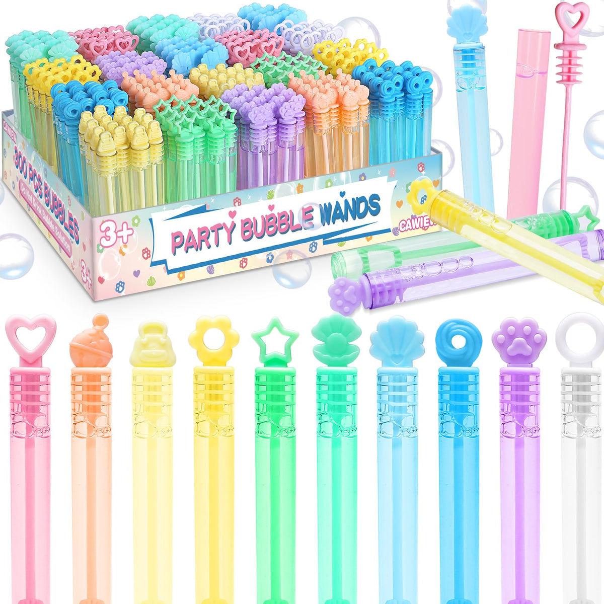 Kids Bubble Party Favors, 300 Pack Mini Bubbles Bulk with Gift Box, Pastel Bubble Wand Sticks for Party Toys, Birthday Supplies, Wedding Decorations, Carnival Prizes, Goody Bag Fillers Stuffers