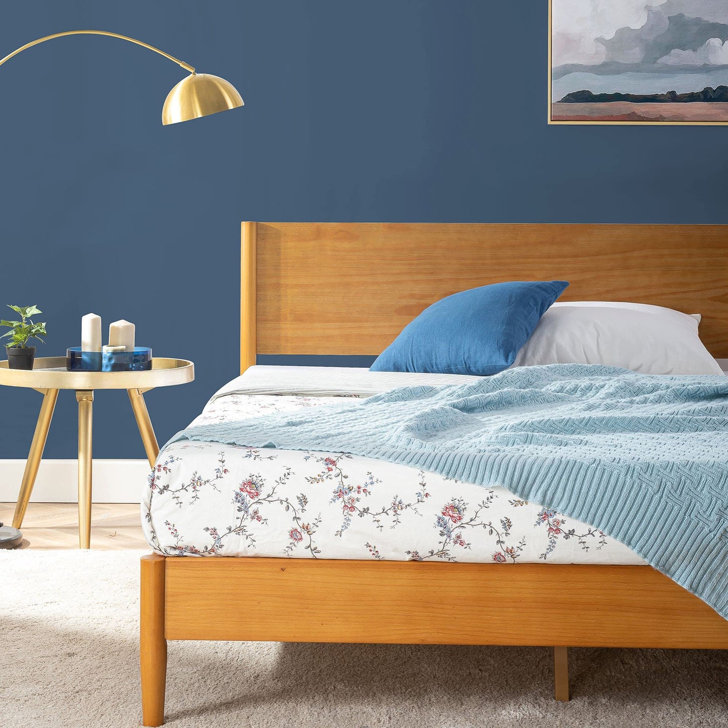 Zinus Allen Mid Century Wood Platform Bed Frame, Solid Wood Foundation, Wood Slat Support, No Box Spring Needed, Easy Assembly, Queen